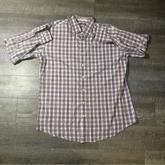 Peter Millar Mens Size 2XL Button Up Brown‎ Plaid Long Sleeve - Picture 2 of 7